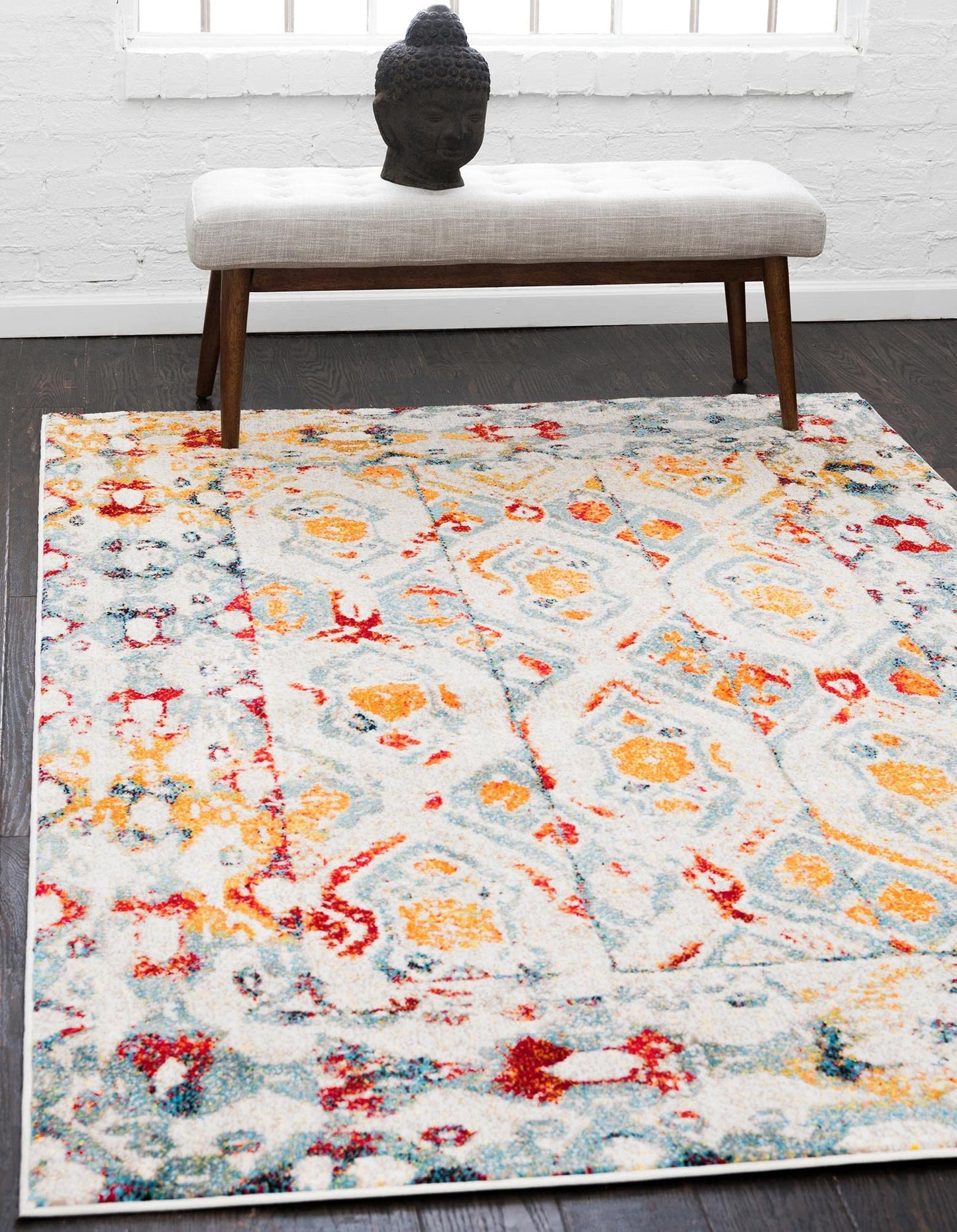 Unique Loom Rosso Collection Vintage, Geometric, Bohemian, Traditional, Distressed, Southwestern Area Rug (5' 0 x 8' 0 Rectangular, Multi/Ivory)