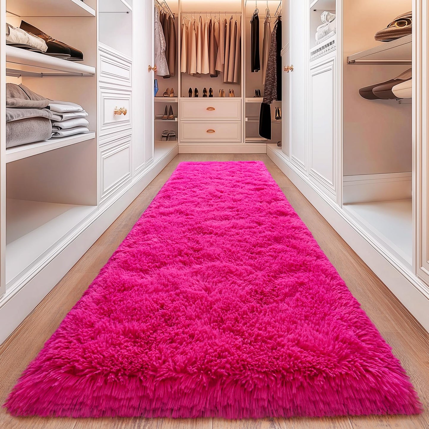 Hot Pink Runner Rug for Hallway, Bedroom Bedside Plush Rugs, Non Slip Fluffy Shaggy Carpet for Kids Home Decor, Dorm Nursery 2x6 Ft