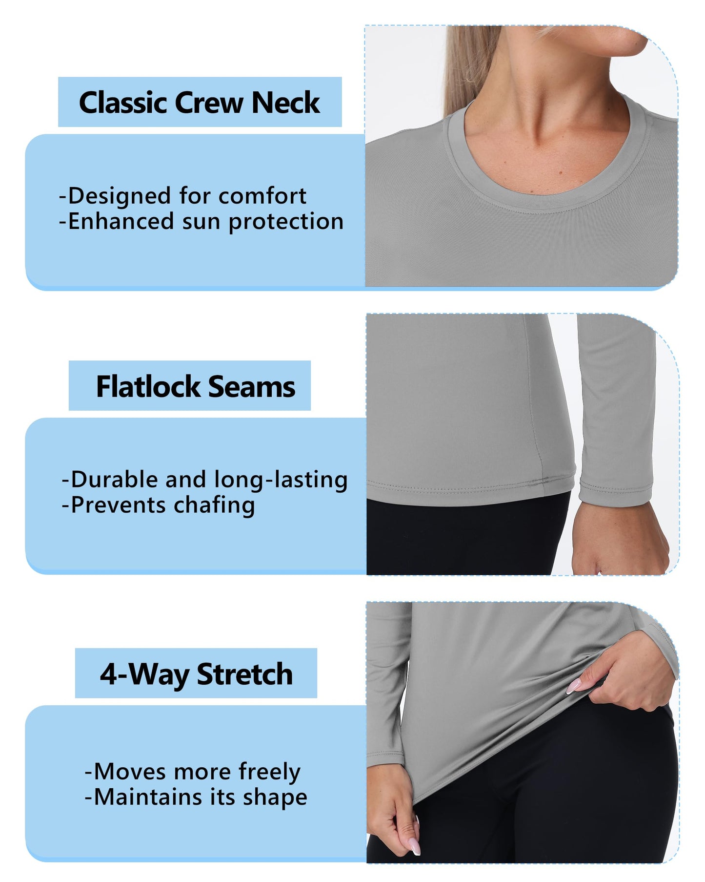 isnowood Womens Long Sleeve Rash Guard, UV UPF 50+ Sun Protection Shirts, Quick Dry Lightweight Tops for Swimming Workout Hiking Running