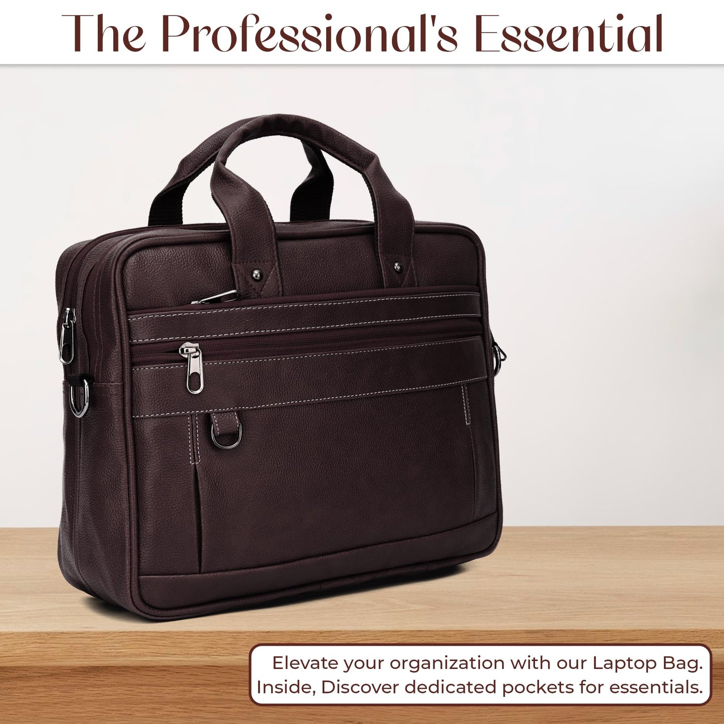 Brown Vegan Leather Laptop Messenger Bag for Men 14.6 Inch – Professional Business Briefcase, Waterproof Office Shoulder Bag with Adjustable Strap, Multi-Pocket Work Satchel for Travel & Daily Use