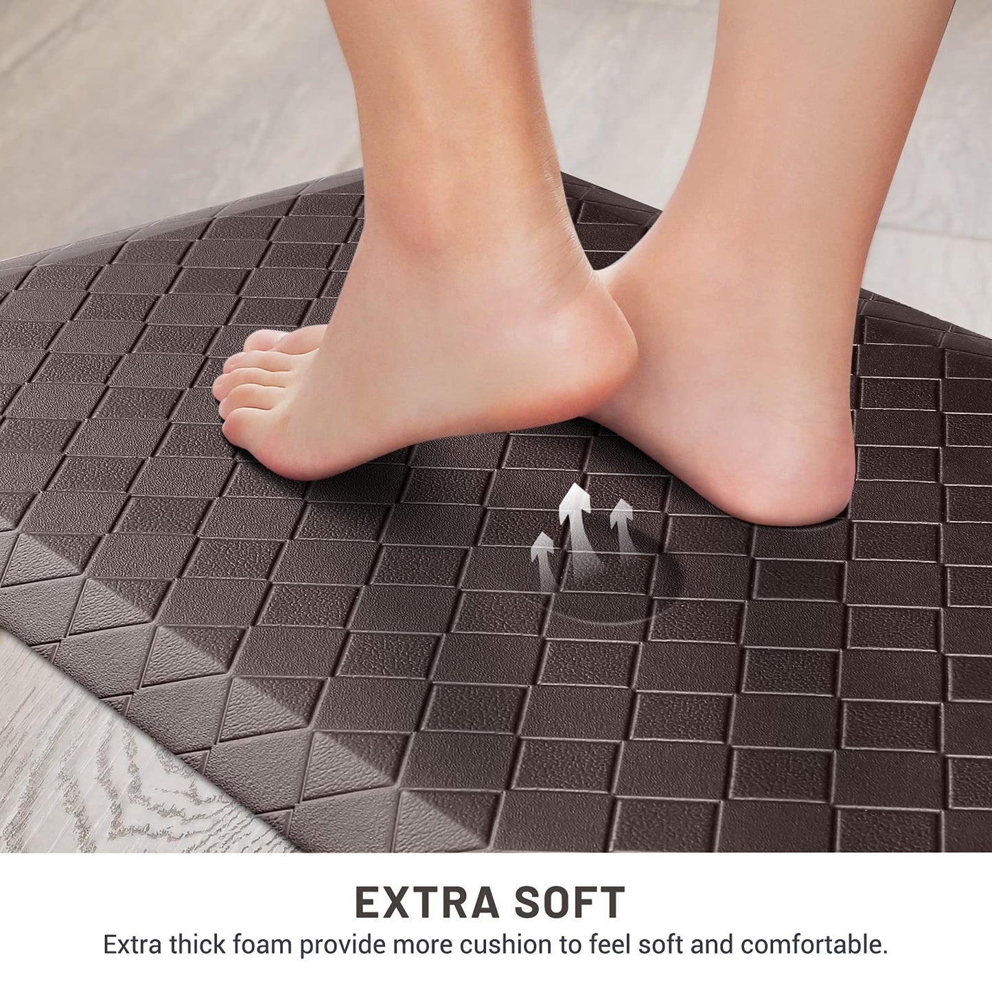 HappyTrends Kitchen Mat Cushioned Anti-Fatigue Kitchen Rug,17.3"x39",Thick Waterproof Non-Slip Kitchen Mats and Rugs Heavy Duty Ergonomic Comfort Rug for Kitchen,Floor,Office,Laundry,Chocolate