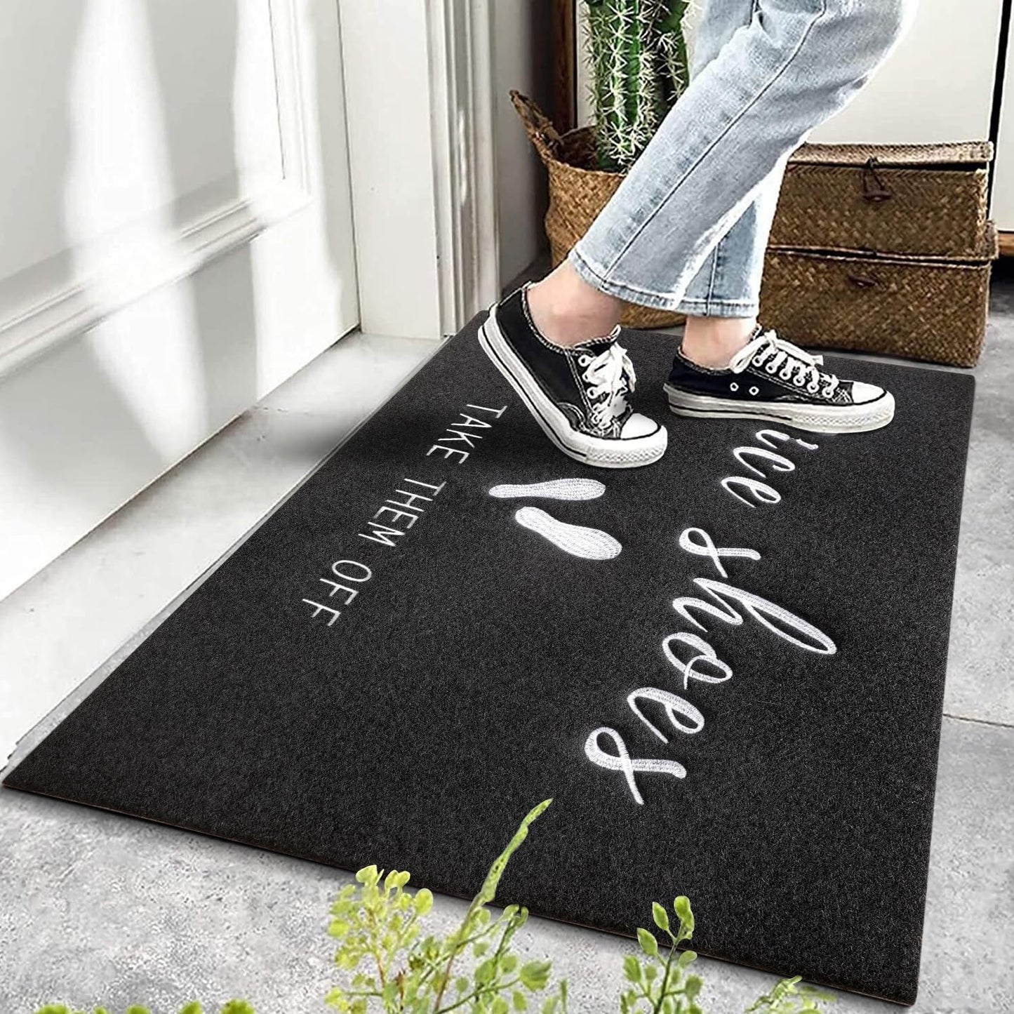 MWAZZLL Large Welcome Door Mat Outdoor Indoor Non Slip Nice Shoes Doormat 36"x24" Low-Profile Front Door Mats for Entrance,Patio,High Traffic Areas Black