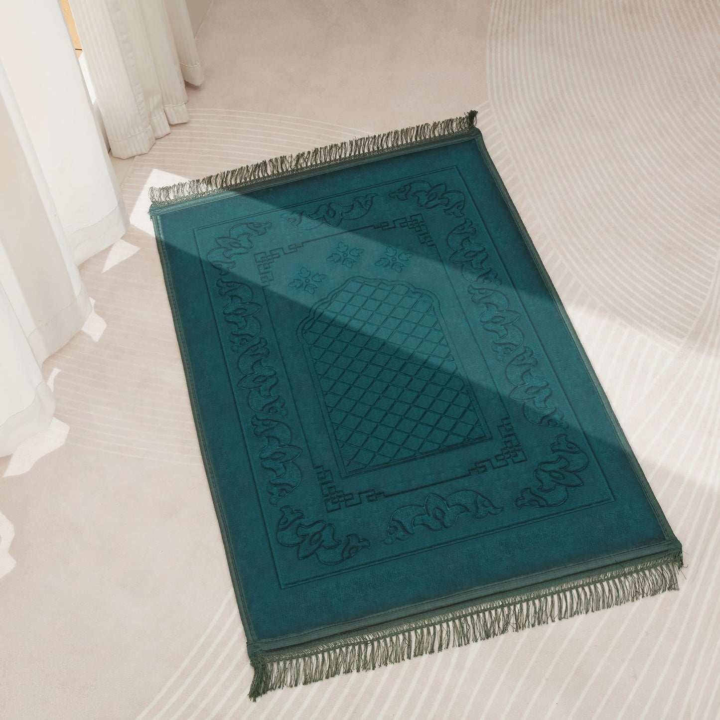 YAZEIN Muslim Prayer Rug with Tasbih Prayer Beads, Soft Large Prayer Matt Islam, Padded Islamic Prayer Mat Thick for Men and Women, Janamaz, Sajadah (Green)