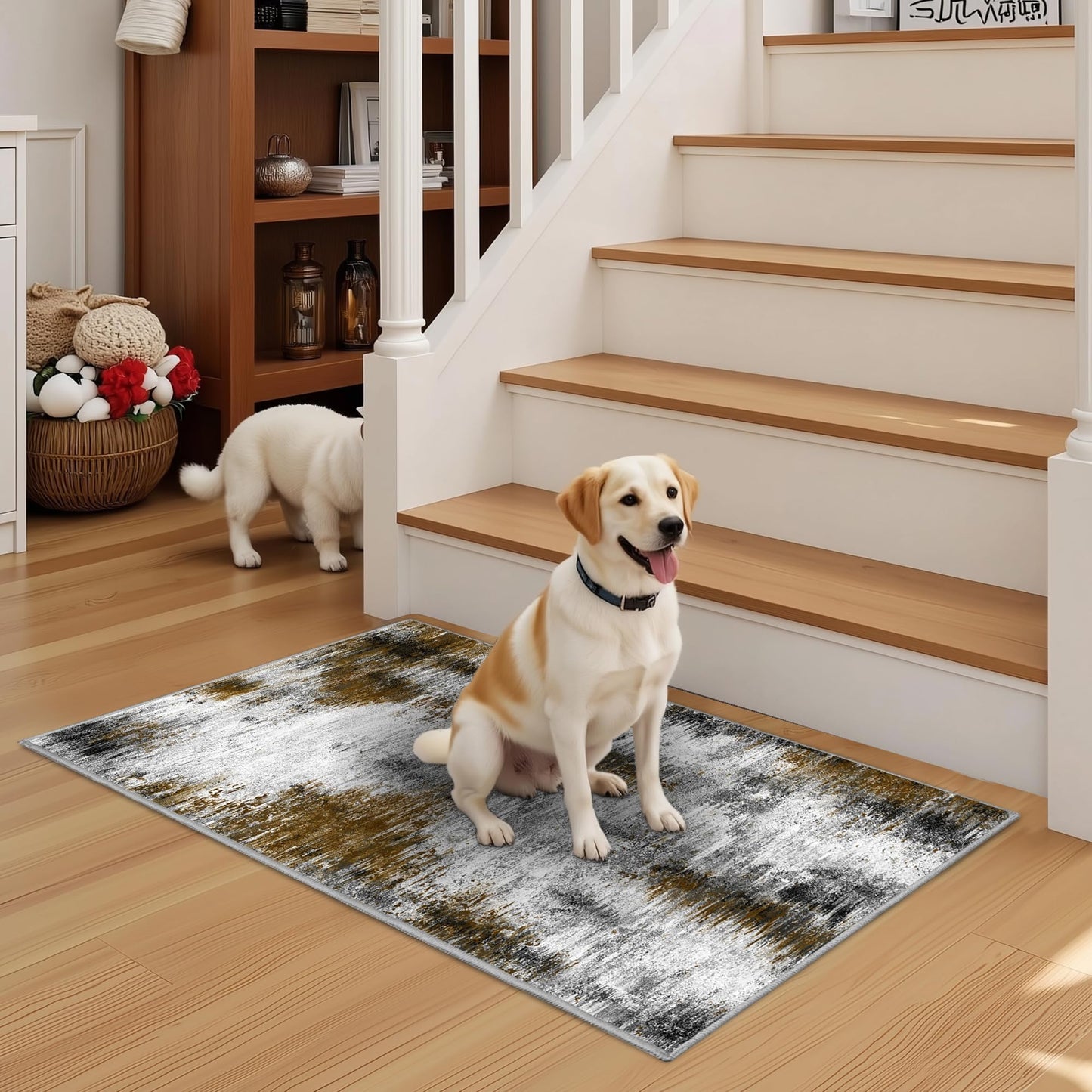 Tritard Upgrade Non Slip Kitchen Rugs Sets of 3 Washable Kitchen Mats for Floor Abstract Kitchen Runner Rug Soft Floor Mat Set Kitchen Carpet Rugs for Hallway, Laundry, Entryway, Office, Grey Brown