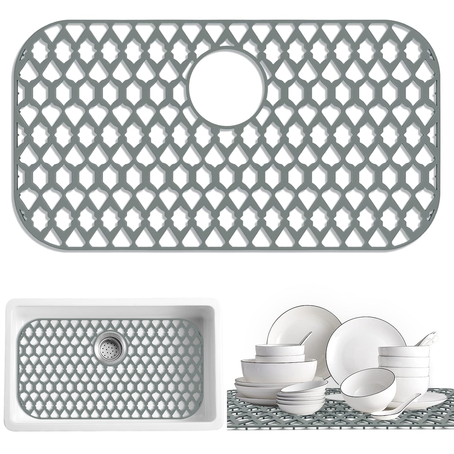 SAMSIER Silicone Sink Protectors Mats (13x11 & 14x12 & 16x12 & 18x16 & 19x14 & 21x16 & 22x13 & 25x16 & 26x14 & 28x14 & 30x16) for Bottom of Kitchen Sink (26”x14”, Rear Drain)
