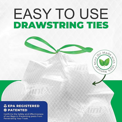 Mint -X Rodent Repellent Indoor Tall Kitchen Drawstring Trash Bags