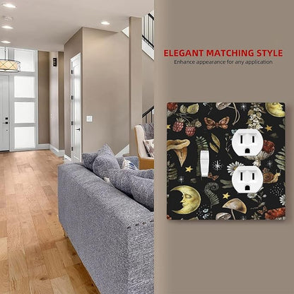 Decorative Light Switch Cover Plate Nature Plant Botanical Daisy Musrhoom Snails And Moon 2 Gang Outlet Covers 1 Toggle 1 Duplex Wall Plate Decorate Electrical Switch Plate Covers for Bathroom Home