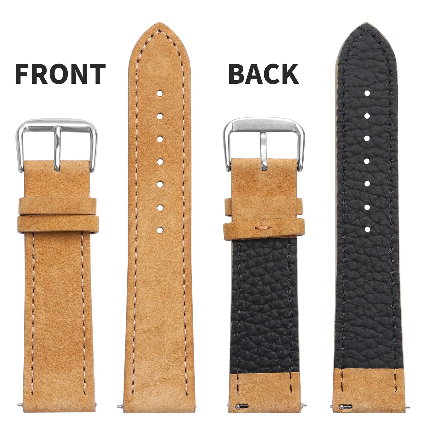 JUNGHELE Suede Leather watch bands for men and women, Quick Release leather watch strap with Silver Buckle watch leather strap,Yellow-brown 22mm watch band WBG0206