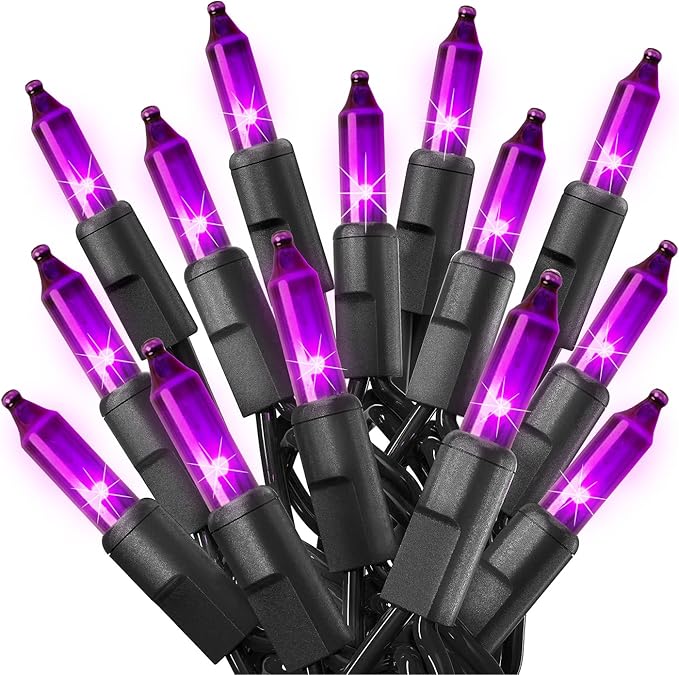 PREXTEX 100 Count Purple Halloween Lights - 20 ft Fairy String Lights with Black Wire - Violet Indoor and Outdoor Mini Light for Halloween Parties, Christmas Holiday Decorations, Fences and Patios