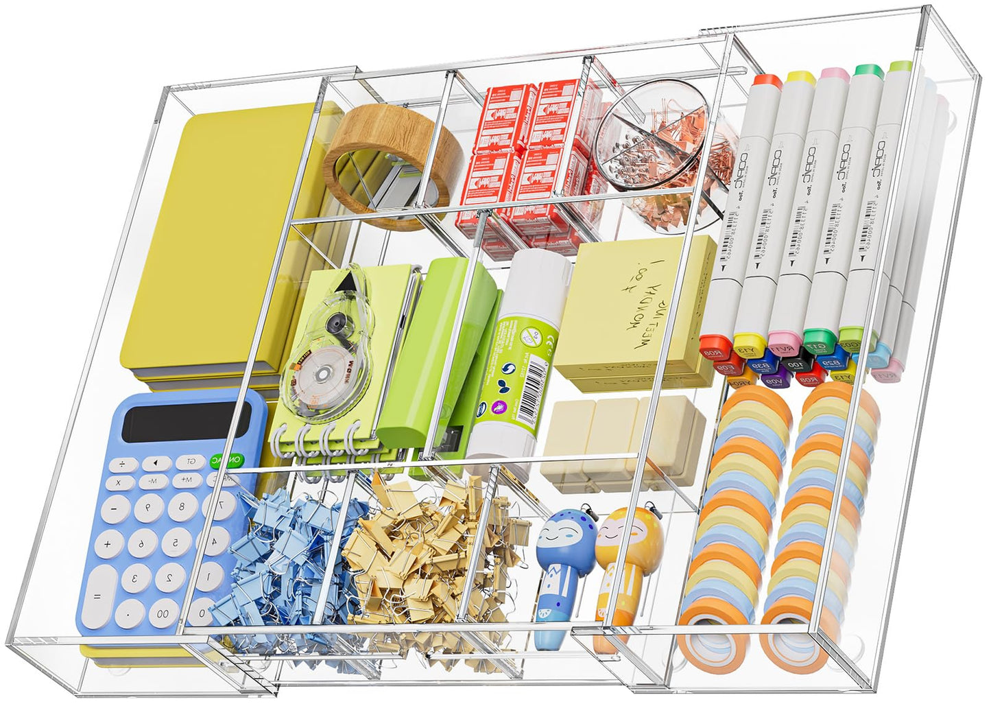 Marbrasse Acrylic Expandable Drawer Organizer, Clear Desk Drawer Organizer Tray with 5 Dividers, Desk Organizers and Accessories, 10 Adjustable Compartments for Office Supplies, Makeup & Vanity