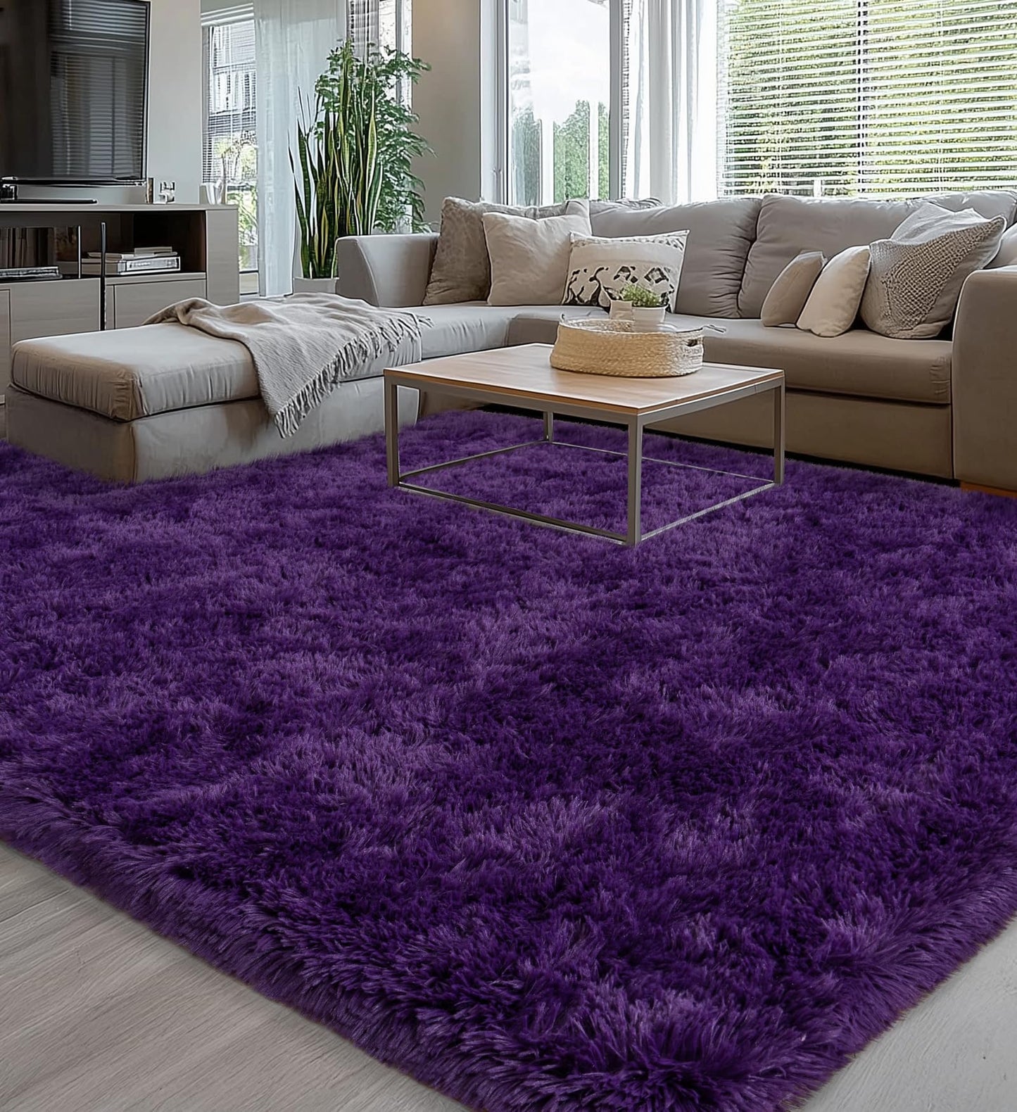 Ailyei 8x10 Large Area Rugs for Living Room, Ultra Soft Purple Big Shag Rug for Bedroom Nursery, Modern Fluffy Plush Carpet for Girls Boys Kids Room Dorm Home Decor, Upgrade Non-Slip