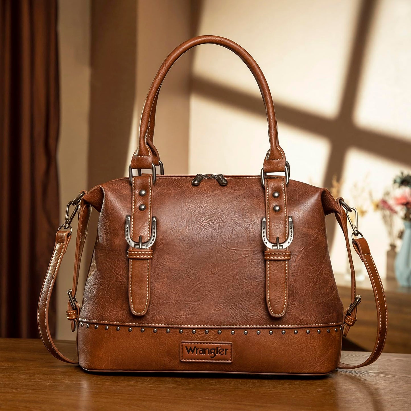Wrangler Doctor Bag Top Handle Purse Hobo Shoulder Satchel Handbags Crossbody Bag with Crazy Horse Grain Leather for Women WG48-S5110BR
