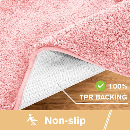 Kildoss Pink Bathroom Rugs 17"x24" - High-Density Microfiber Bath Mat, Fluffy Non Slip Absorbent and Washable Bathroom Mat - Ideal for Small Spaces, Vanity, Toilet, or Pet Mat