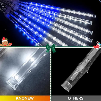 KNONEW Christmas Lights Outdoor, 15 inch 24 Tubes 672 LED Meteor Shower Lights Plug in Waterproof Falling Rain Light for Xmas Tree Wedding Party Garden Holiday Decorations (Blue and Cool White)