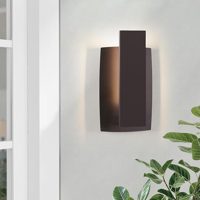 LamQee Modern Outdoor Wall Lights for House LED Integrated, Aluminum Outdoor Porch Light Fixture Wall Mount, 3000K 10W Exterior Wall Sconce Lighting Patio Front Door Garage Indoor, Brown