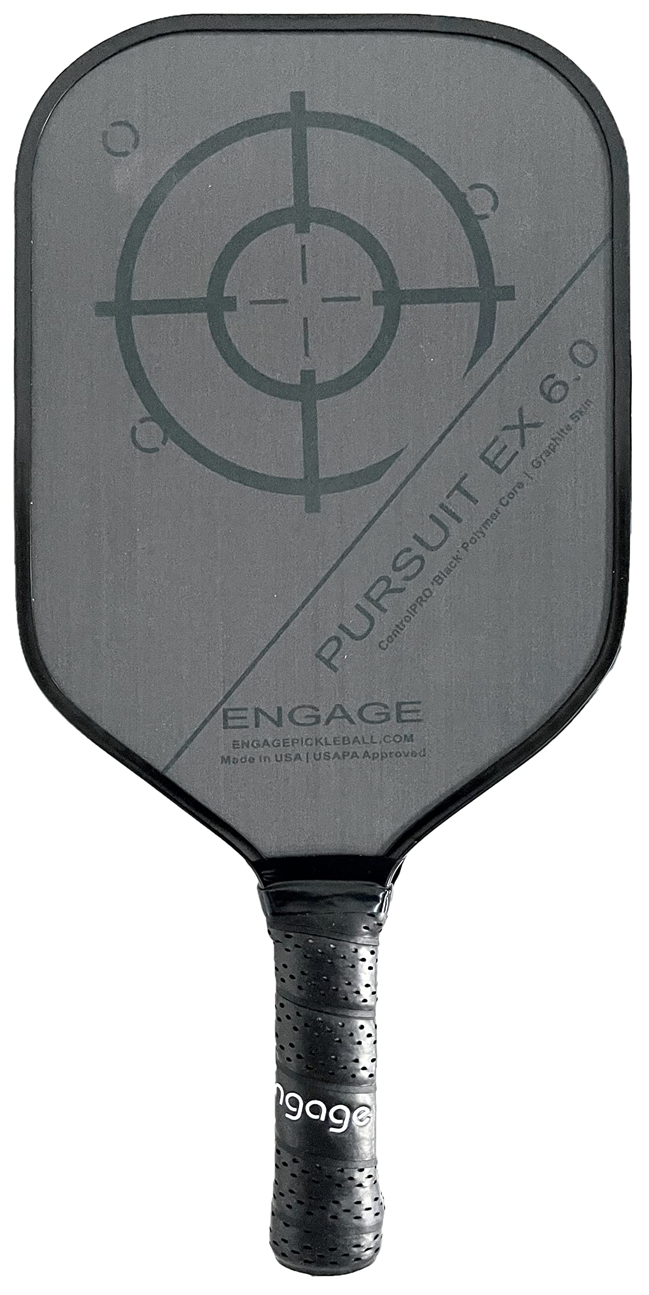 Engage Pickleball Pursuit EX 6.0 Pickleball Paddle - Graphite Pickleball Paddle with Black Core - USAPA Approved Pickleball Paddles - Pickleball Rackets for Adults - Made in USA - Standard (Black)