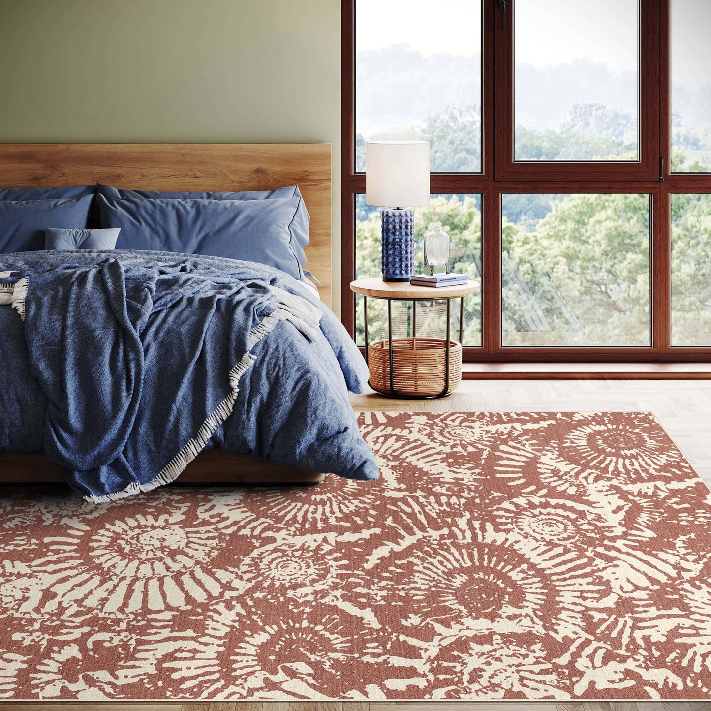 BLISSA Terracotta Modern 5x7 Area Rug - Ultra-Thin Washable Living Room Rug, Soft Non-Slip Geometric Neutral Abstract Rugs for Bedroom Kid Room Nursery Playroom Foyer Dining Room Rugs for Under Table