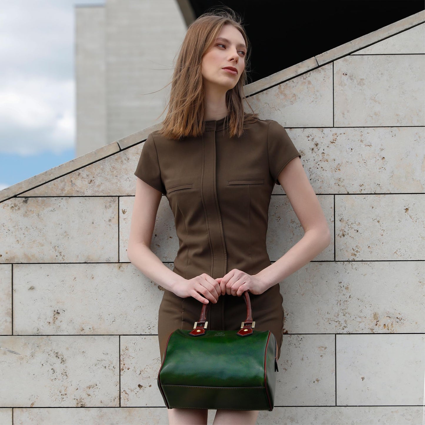 Time Resistance Leather Handbag - Full-Grain Leather Purse for Women - Top Handle Bag - Tote Bag (Green)