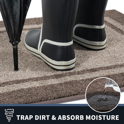 PURRUGS Dirt Trapping Door Mat 20" x 32", Non-Slip Machine Washable Entryway Rug, Entrance Mat, Indoor Front Door Mat, Super Absorbent Entry Rug for Muddy Shoes & Paws, Beige & Grayish Brown