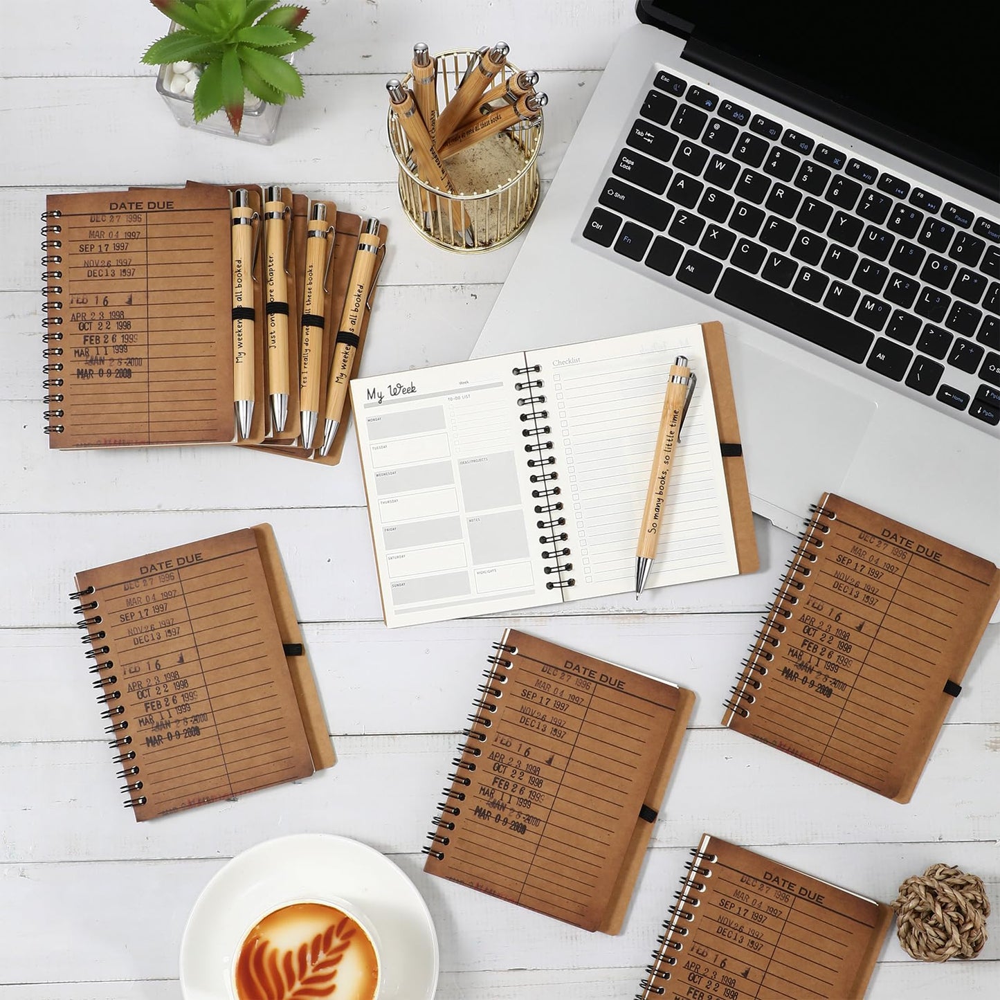 Resurhang 10 Sets Book Club Gifts Journal A6 Library Due Date Spiral Notebooks Planners with Bamboo Pens to Do List Reading Journals Gifts for Women Teacher Reader Student Librarian