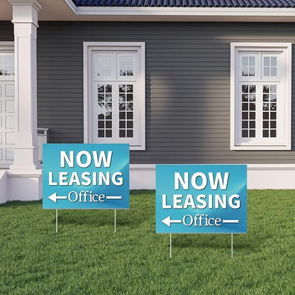 Ripeng 3 Pcs Leasing Double Sided Yard Signs with Arrow 16 x 12 Inch Yard Signs with Stakes for Outdoor Office Retail Store Restaurant Bar Hotel(Now Leasing Office)