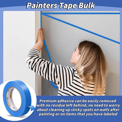 4 Rolls Blue Painters Tape Bulk 4 inch x 60 Yards, Total 240 Yd, Painters Masking Tape No Residue Wall Painting Tape Artist Tape Trim Edge Finishing Tape for Wall Painting Decoration DIY Supplies