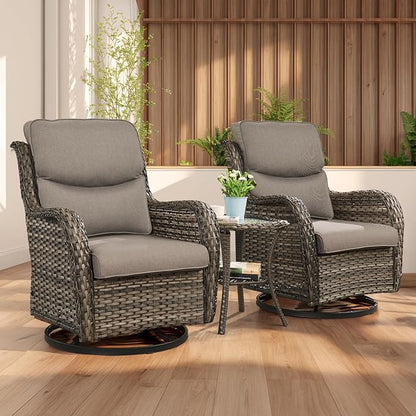 Rilyson Wicker Rocking Chair Swivel Chairs - 2 Piece Rocker Patio Chairs Set Rattan Rocking Chair for Outdoor Porch Deck Garden Backyard (Mixed Grey/Grey/Smile)