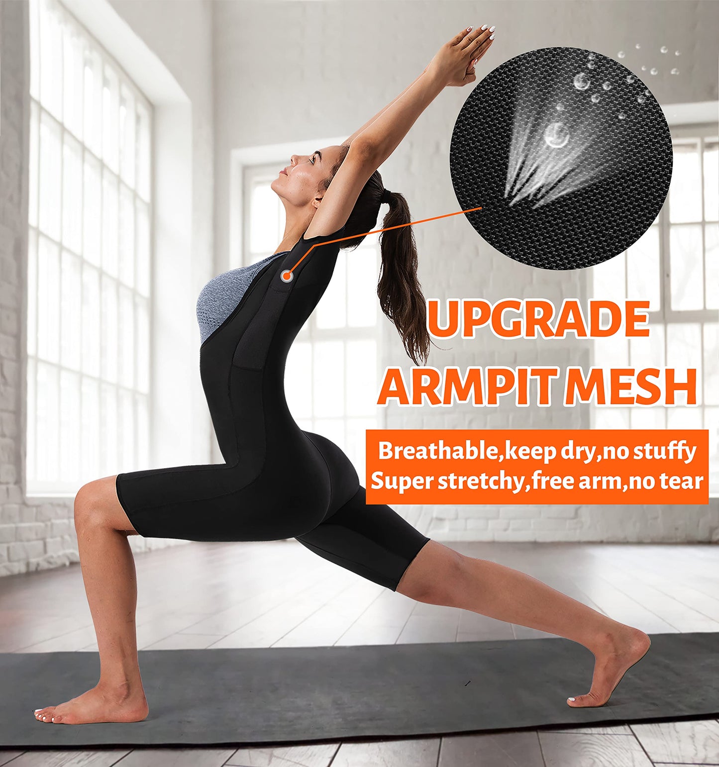 QZSH Women Sauna Suit Sweat Shirt Slimming Vest Hot Top Jumpsuit Shapewear,Armpit and Crotch Mesh（BH7008-01-XL）