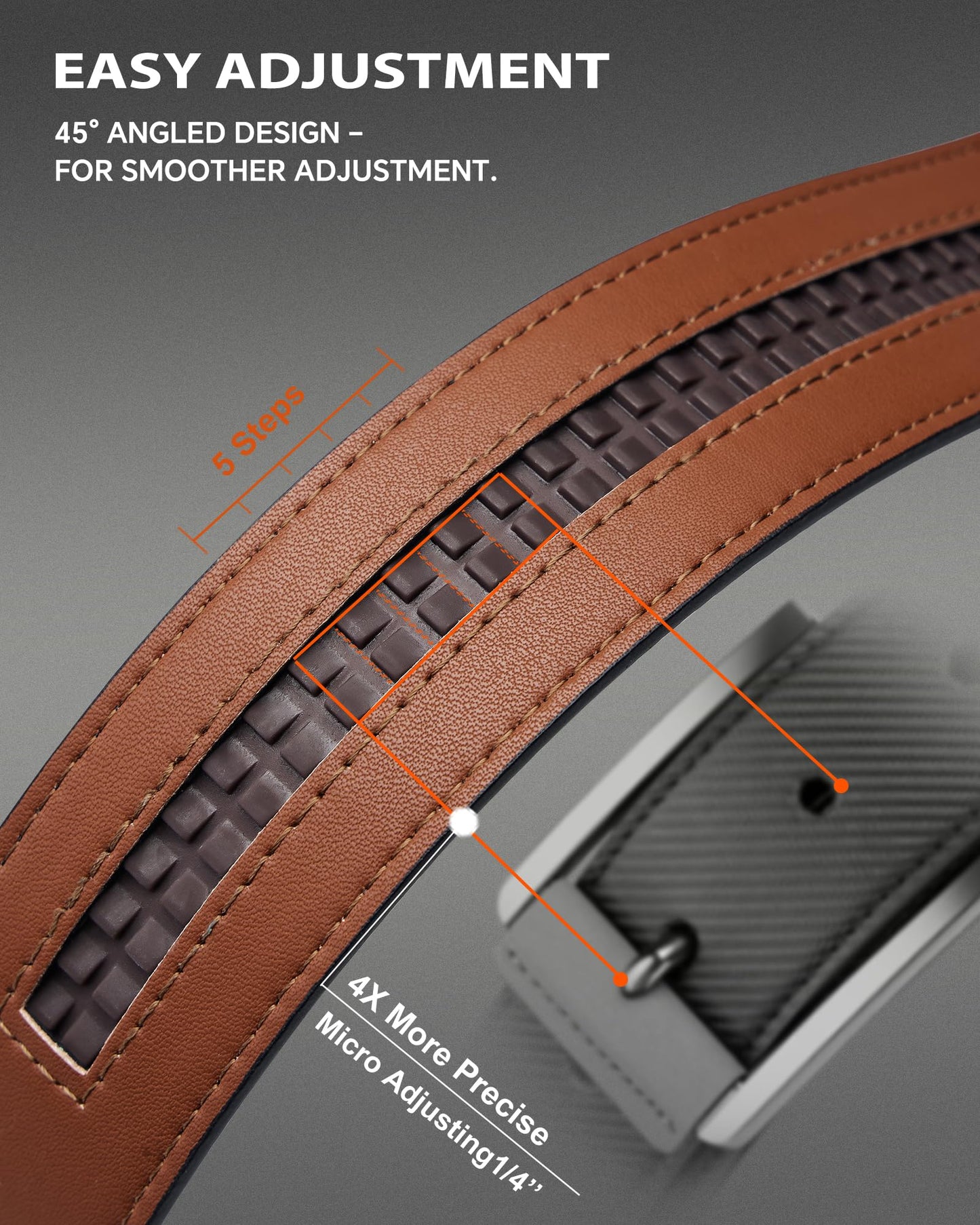 VANNANBA Men's Ratchet Belt Click Leather Adjustable Belts 1 3/8" with Alloy Automatic Buckle Gift Box for Casual Dress Pants, Cut for Fit