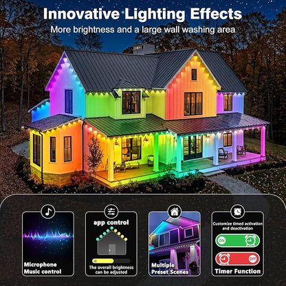 LITSOUL 100FT Permanent Outdoor Lights for House Waterproof, Smart RGB Eave LED Lighting with 16 Million Colors, IP67 Outdoor Strip Lights for Christmas Halloween Holiday Daily Decorations (100FT)