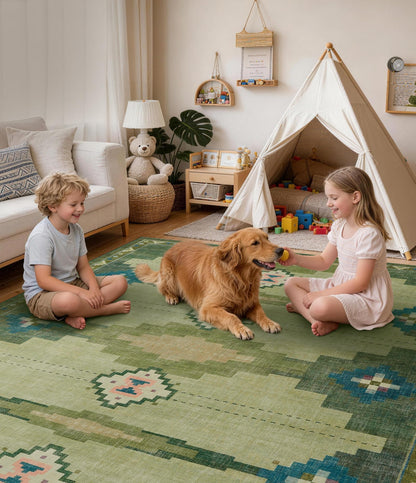 YIHOUSE Mid Century Modern Rugs for Living Room, 6x9 Green Rug No-Slip Southwestern Large Area Rug Washable Rugs for Bedroom, Dining Room