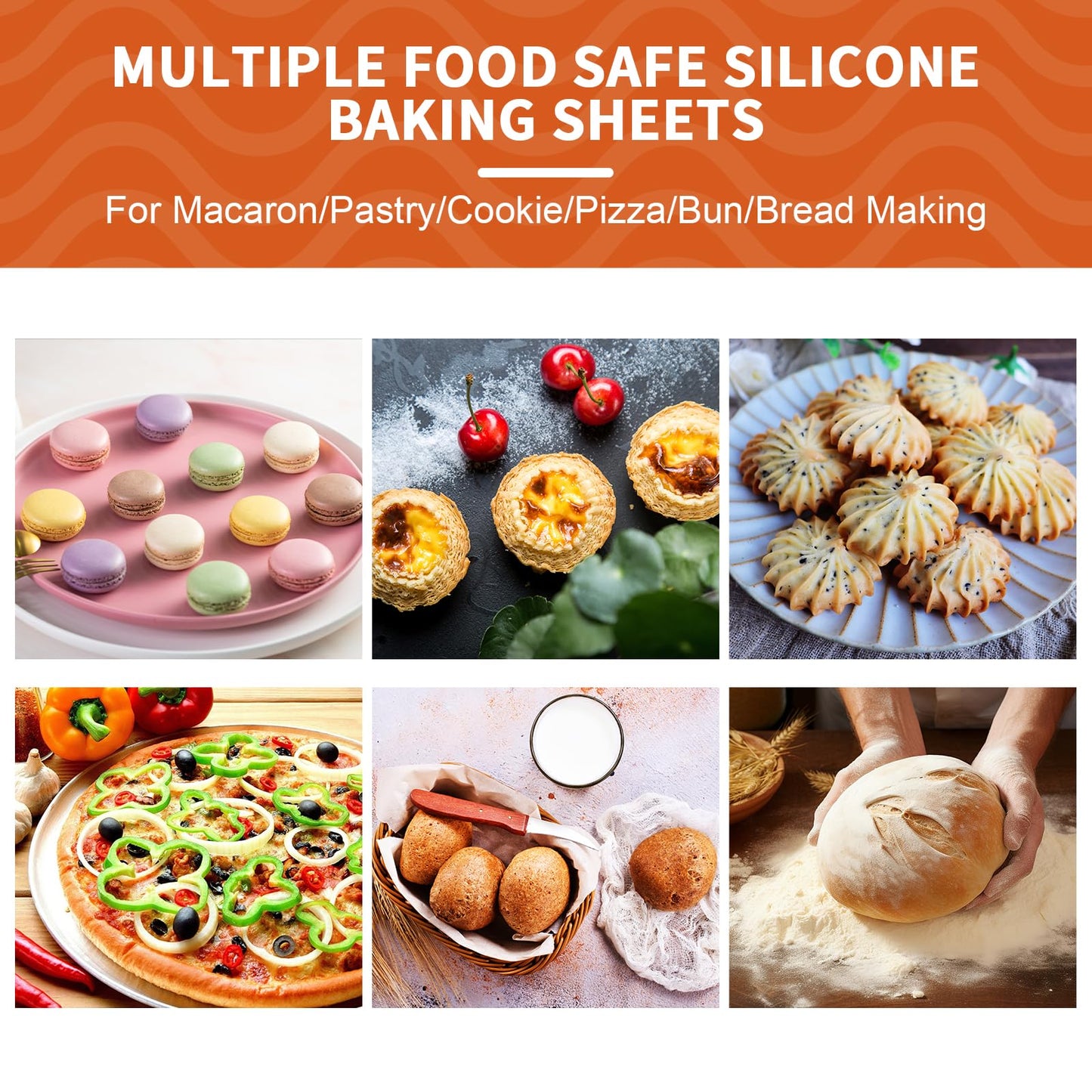 KitchenRaku Silicone Baking Mat, 16.5"x11.6" Non Stick Reusable Silicone Cooking Mat, BPA Free Baking Sheet for Cookies, Macarons Bread & Pastry, Toaster Pad Set of 2