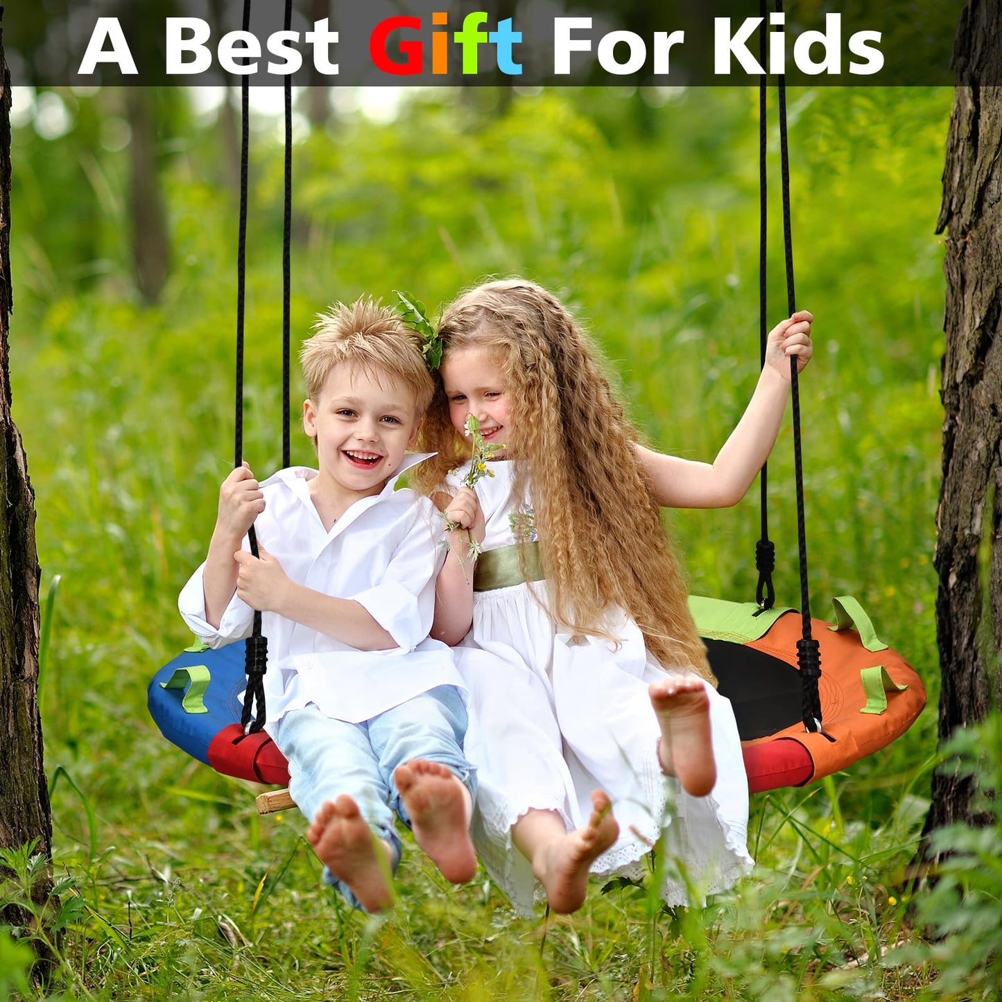Tree Swing, Saucer Swing, 40 inch 900lbs Weight Capacity, with Adjustable Hanging Straps, for Backyard Outdoor, Multicolor, Circle Round Disc, Gifts for Kids