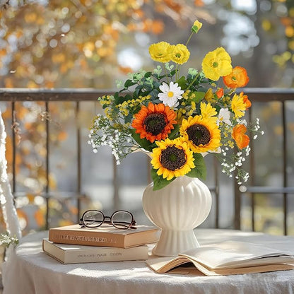 Fall Artificial Sunflowers Bouquet 20" Fake Flower for Thanksgiving with Faux Silk Sunflower for Wedding Centerpieces Home Decor Party Table Floral Arrangements Indoor Outdoor Autumn Decorations