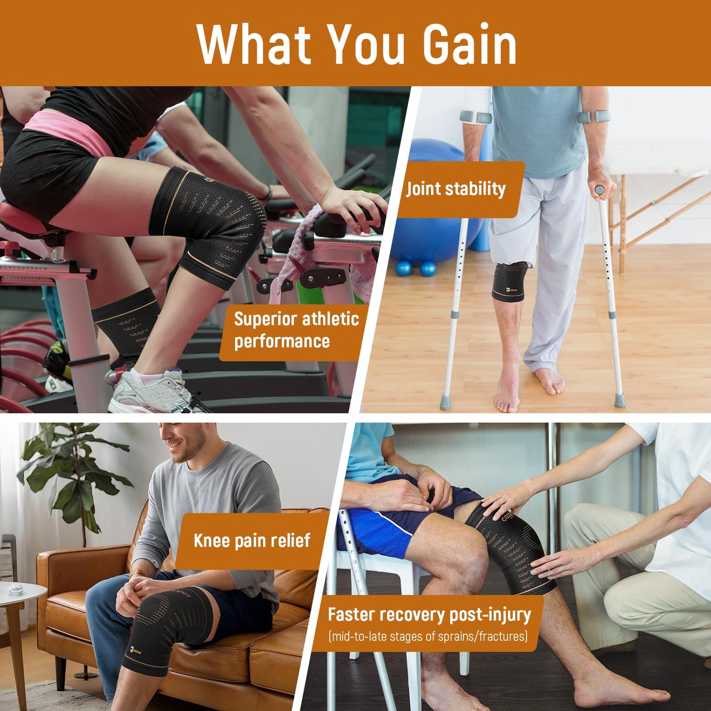 JIUFENTIAN Copper Knee Brace for Women and Men(2 Pack) -knee compression sleeves for Arthritis, Running & Daily Use-Targeted Support for Joint Stability & Pain Relief(Large)