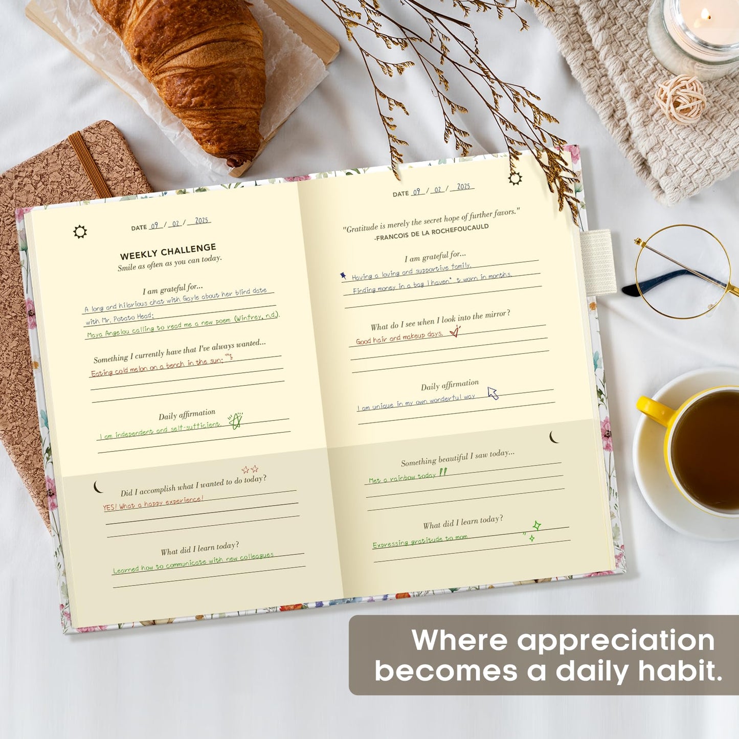 Gratitude Journal for Women – Undated Daily Mindfulness & Manifestation Journal with Prompts for Cultivate Affirmations, Positivity, Self-Care & Happiness - Wildflowers