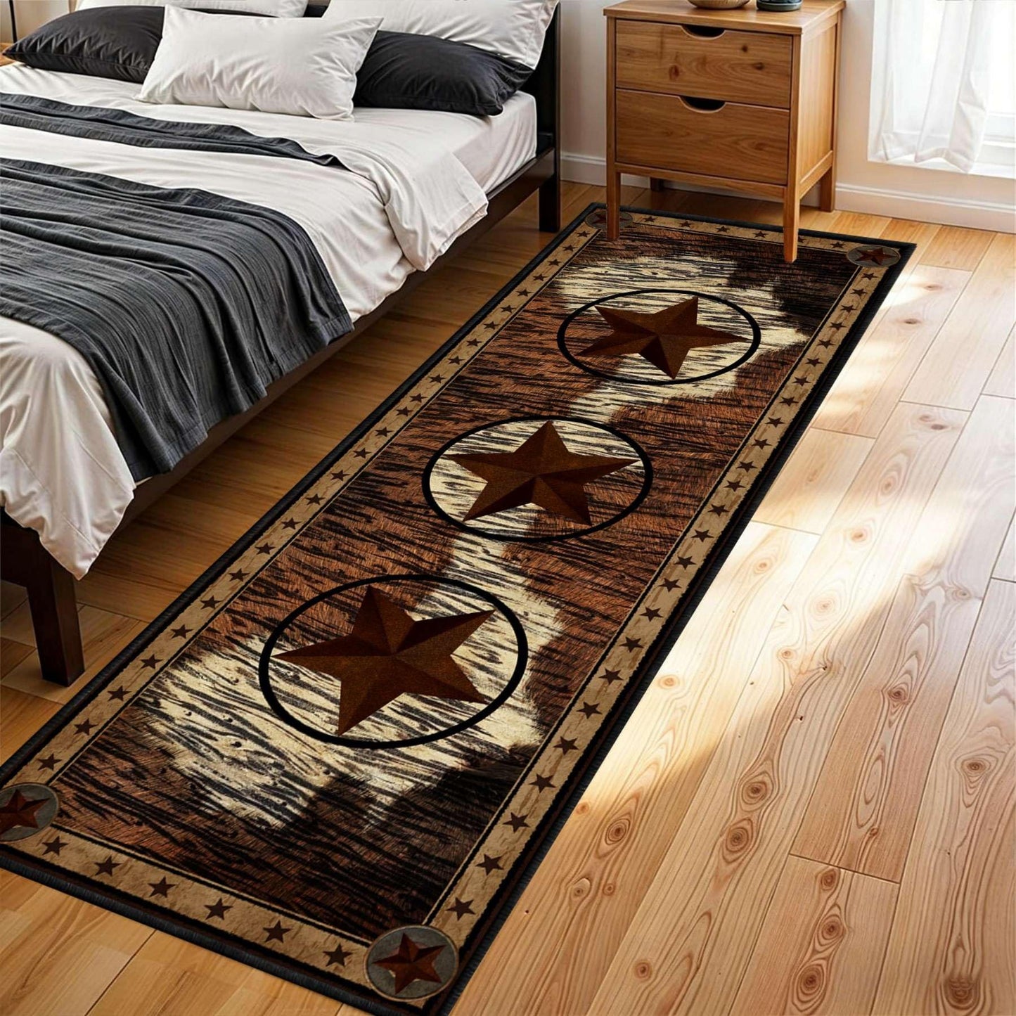 CRJMKS 2.6x7 Western Rugs for Hallway Rustic Brown Texas Stars Long Runner Rug,Native American Tribal Inspired Indoor Accent Throw Carpet for Farmhouse Bathroom Rug Non Slip Easy to Clean