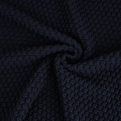 Longhui bedding Dark Navy Blue Knitted Throw Blanket for Couch, Soft, Cozy Machine Washable 100% Cotton Sofa Knit Blankets, Heavy 4.0lb Weight, 60 x 80 Inches, Dark Navy Blue Color.