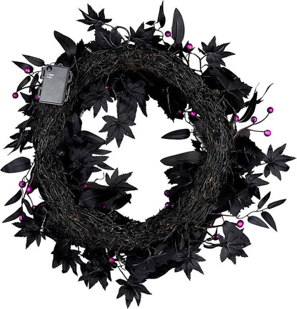 National Tree Company, 24inch Artificial Bad to The Bone Halloween Wreath, 30 Purple LED Lights,