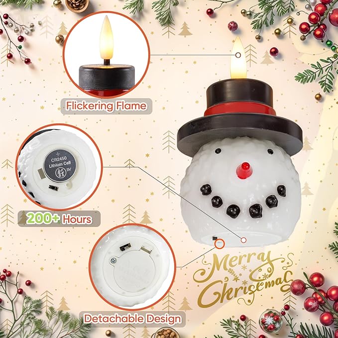 Homemory Christmas Candles Battery Operated with 6H Timer,Flickering Flameless Candles Real Wax Snowman, Christmas Gift, Winter Xmas Home Decor