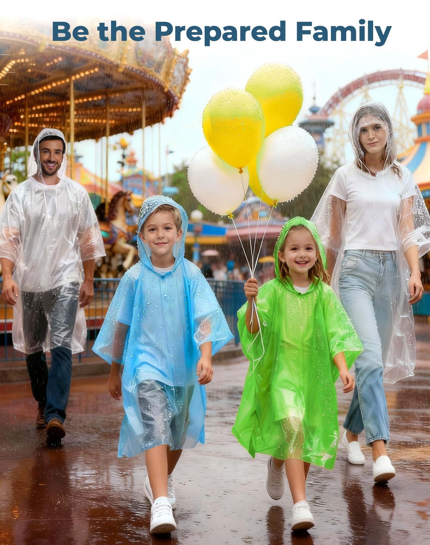 SANXINHT Disposable Rain Poncho Family 10 Pack for Adults & Kids with Hood - 2X-Thicker for Theme Parks, Travel & Outdoors