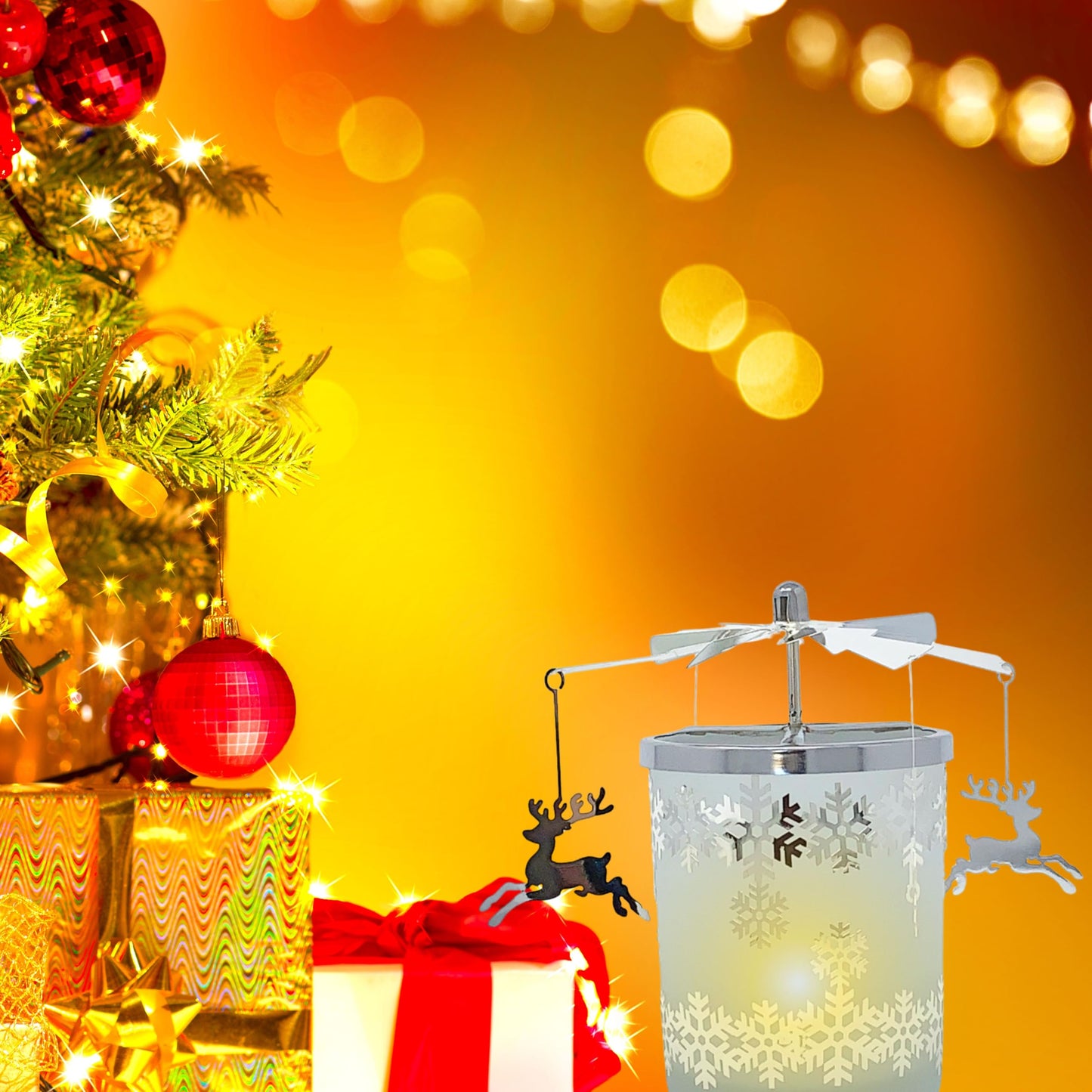 Reindeer Decor - Candle Spinner - Dangling Reindeer Spin Around Snowflake Candleholder - Spinner Turns from The Heat of The Candle - 5.5" H x 4.5" W