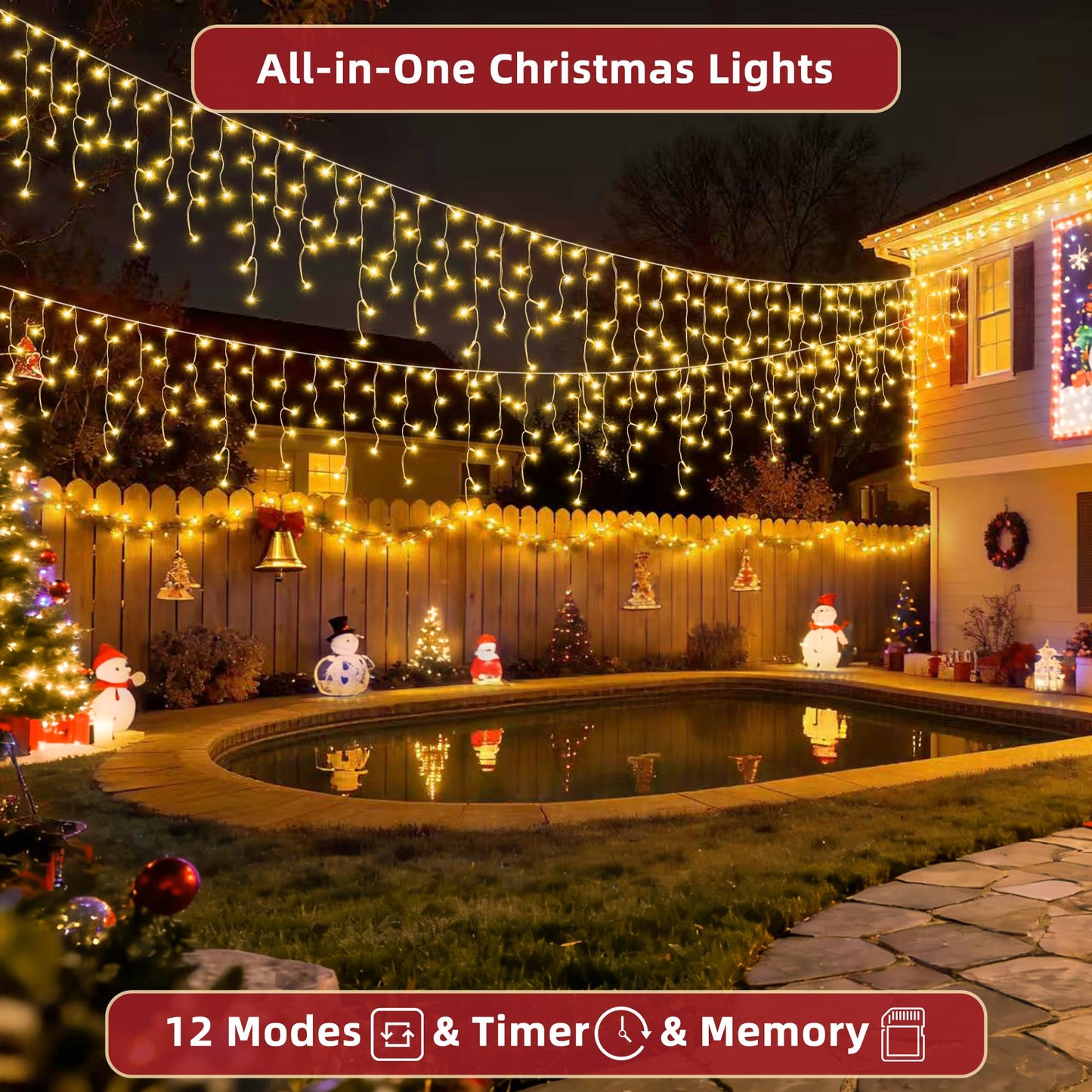 810 LED Christmas Lights Outdoor 82FT with 180 Drops, Christmas Decorations Hanging Lights 12 Modes, Dimmable Outsite Fairy String Lights for Wedding Party Holiday Winter Wonderland Decor Warm White