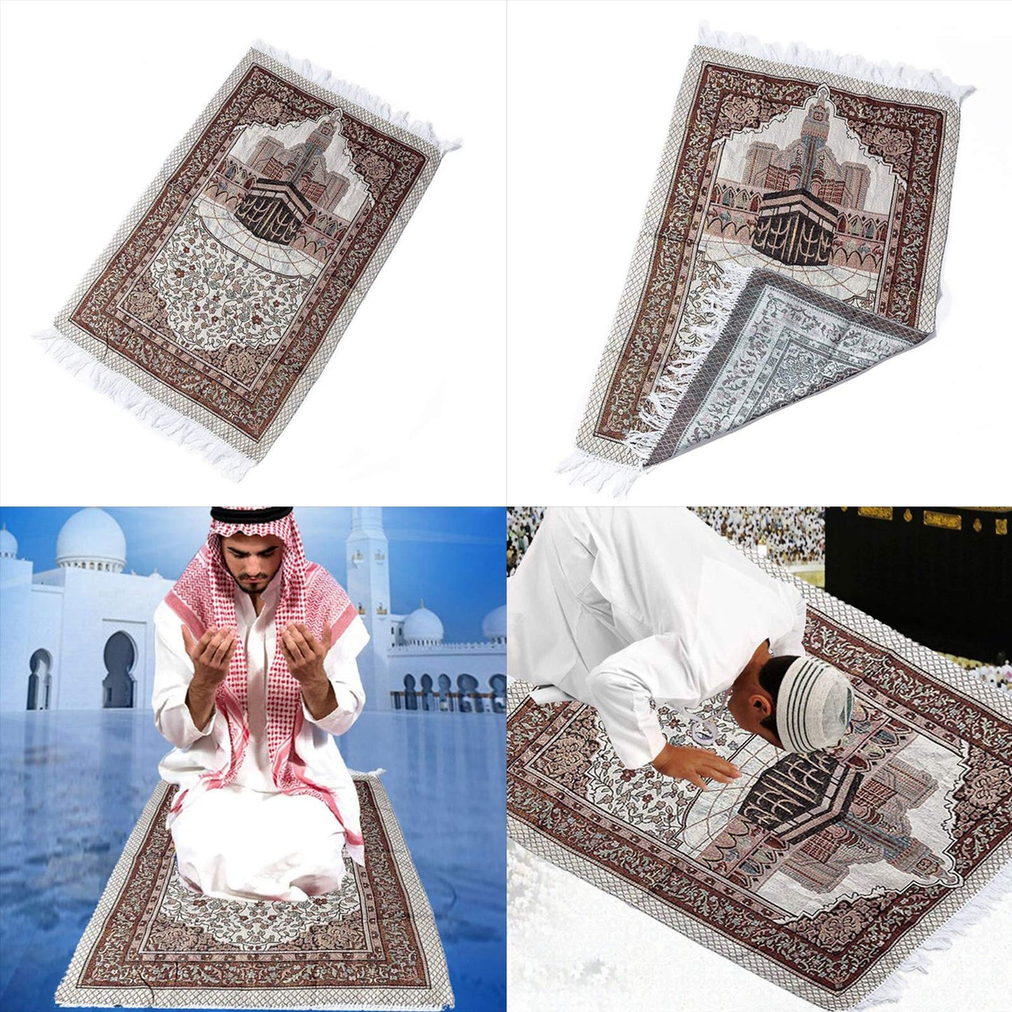 NO BAND 1Set Muslim Prayer Rug Portable Polyester Braided Print Mat Travel Home Waterproof Blanket with Carrying