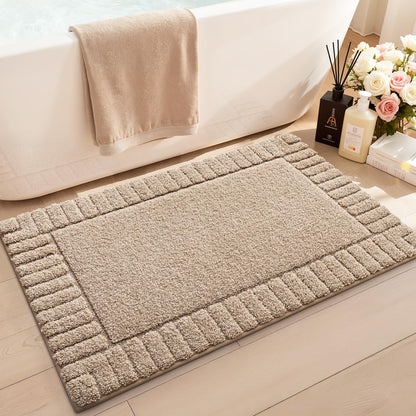 LUMI Bathroom Rugs Non Slip with Rubber Backing, Extra Soft Plush Microfiber Bath Rug Absorbent, Machine Washable Bath Mat Quick Dry for Tub, Shower, Hotel, Beige, 20"x32"