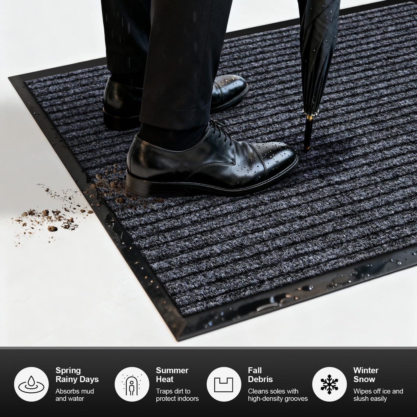 Commercial Floor Mat Non-Slip Waterproof, 60"x36" Front Door Mat for High Traffic Areas, Easy Clean Low Profile Durable Rug, for Entryway, Indoor/Outdoor, Office, Industrial, Garage, Grey
