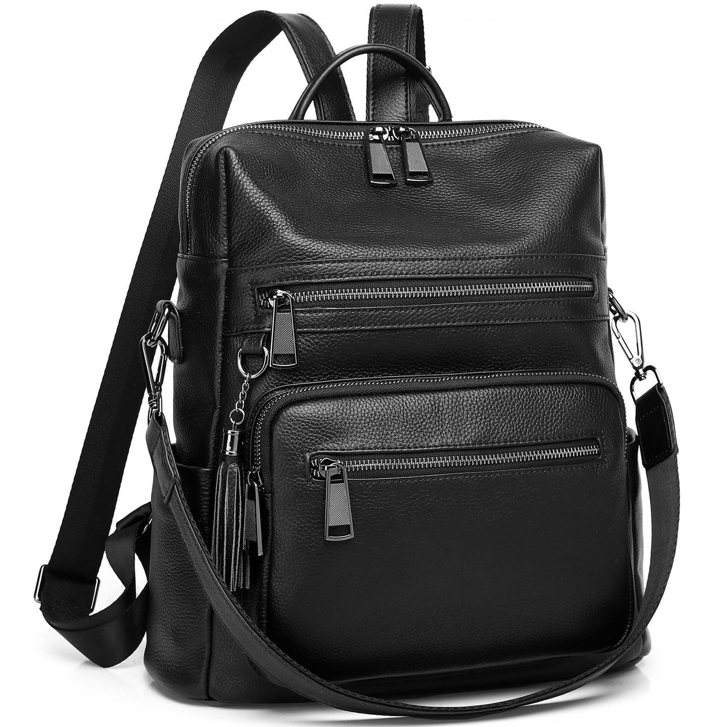 Wesccimo Genuine Leather Backpack Purse For Women Black Real Soft Leather Fashion Designer Convertible Ladies Shoulder Bag