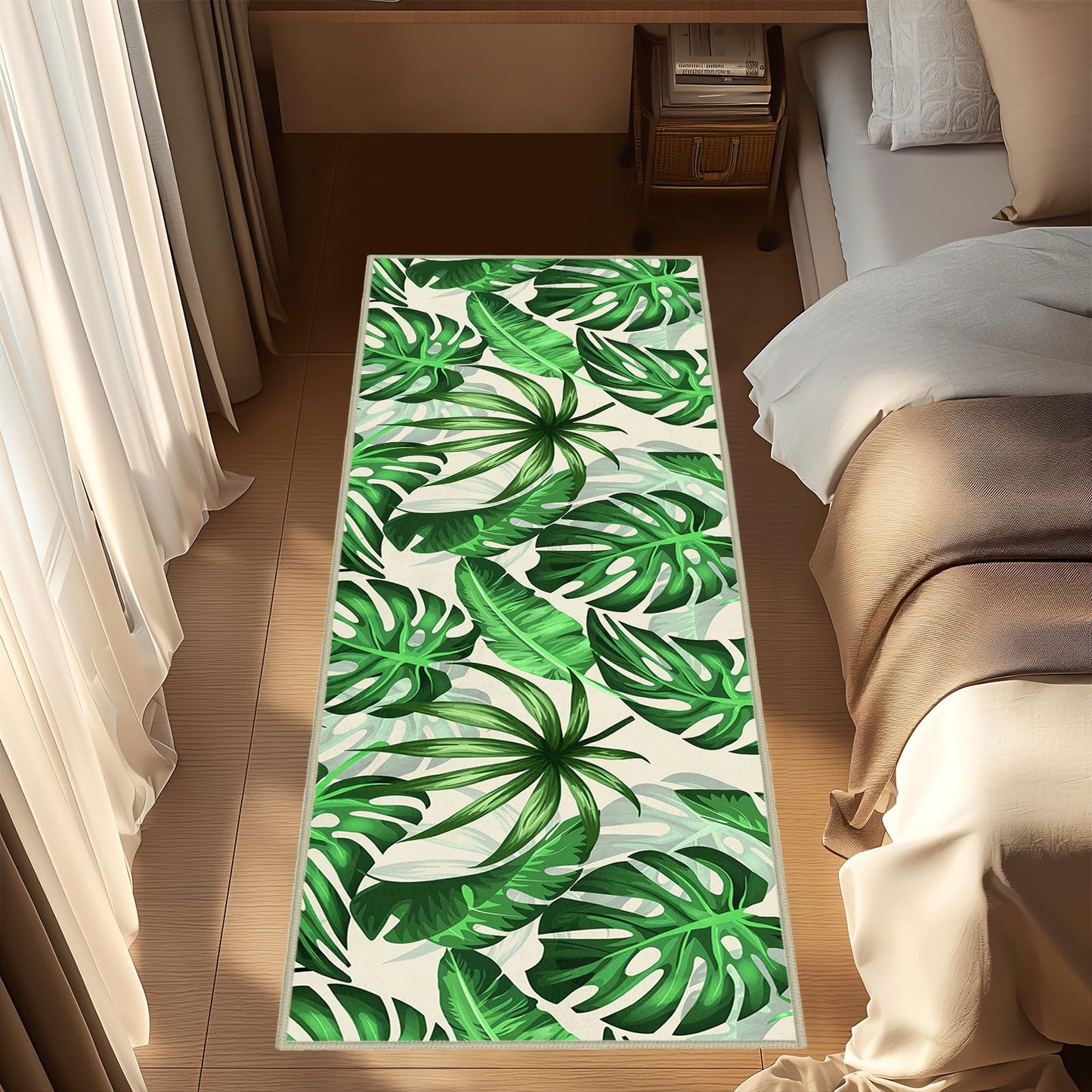Green Leaf Runner Rug 2x6 for Hallways,Botanical Print Floor Carpet Washable Kitchen Runners Plant Leave Print Hallway Rugs Green Entrance Door Mat Non Slip Floor Area Rugs for Bedroom,Bedside