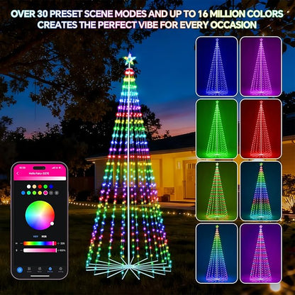 10 FT Smart Christmas Cone Tree Lights, 514 LED Lighted Outdoor Christmas Tree with Remote & App Control Timer, Music Sync, DIY RGB Color Changing for Indoor Outdoor Decorations