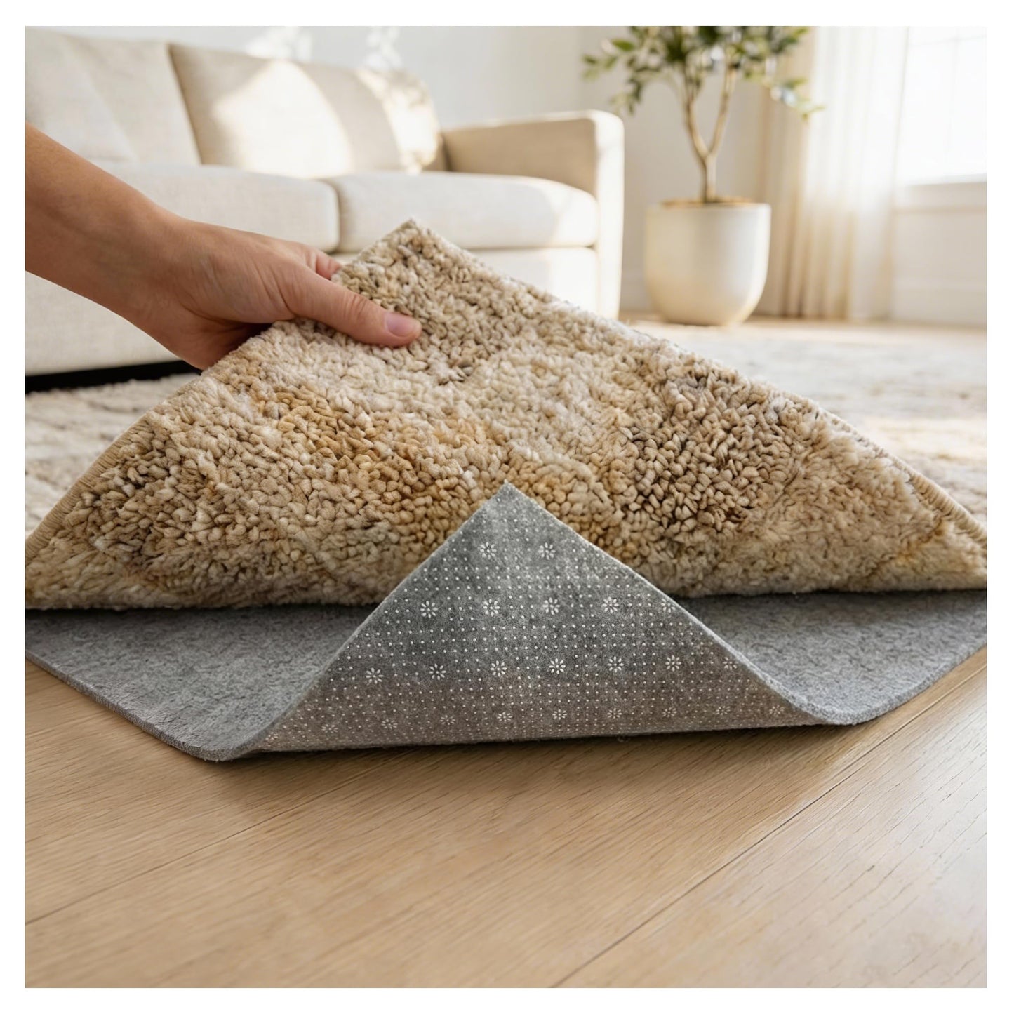COMFYPAD Felt Rug Pad with Gripper Dots, 2x6 Ft Non-Slip Rug Underpad with PVC Backing, 1/6" Thick Cushioned Carpet Pad Gripper for Hardwood Floors, Vinyl & Tile, Under Rug Padding Floor Protection